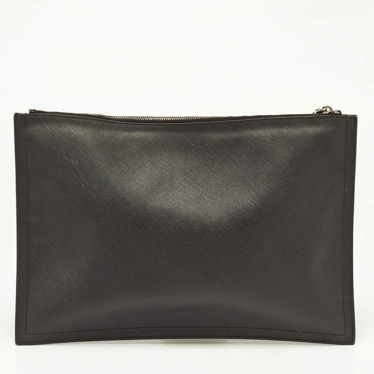 Pre Owned Givenchy Black Leather Graphic Print Zip Pouch