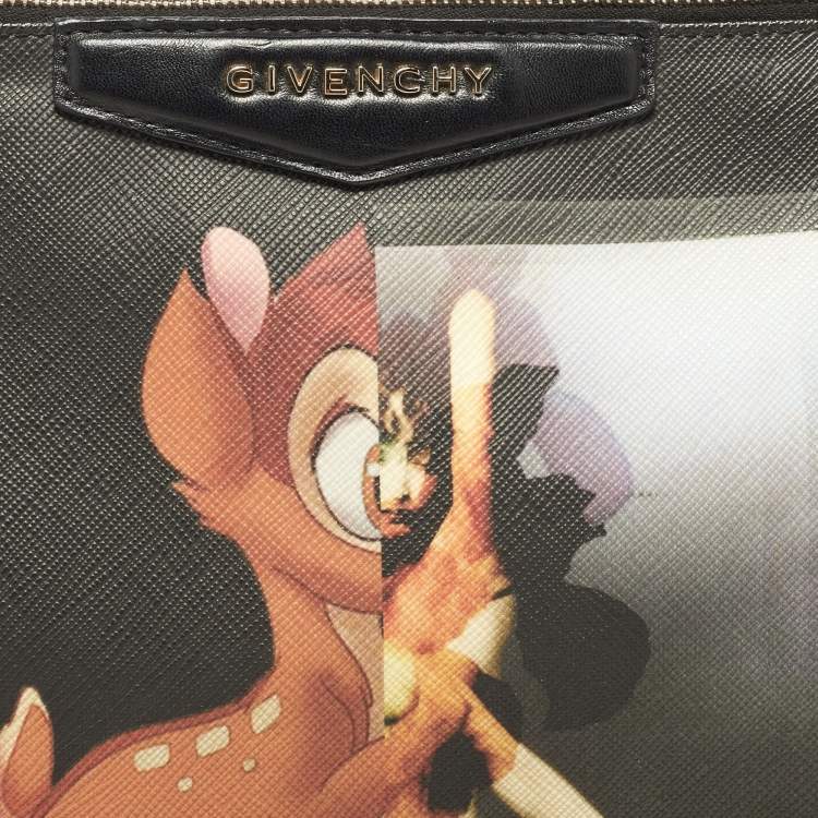 Pre Owned Givenchy Black Leather Graphic Print Zip Pouch