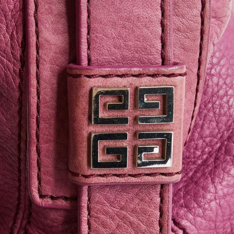 Pre Owned Givenchy Purple Leather Logo Hobo