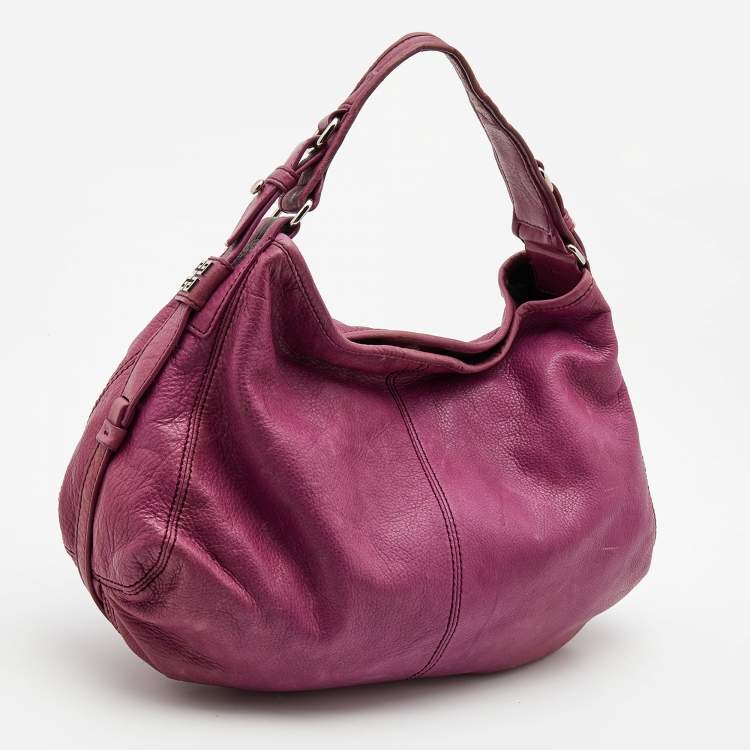 Pre Owned Givenchy Purple Leather Logo Hobo