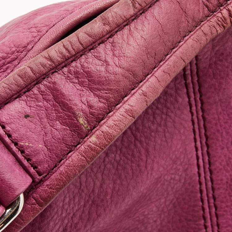 Pre Owned Givenchy Purple Leather Logo Hobo