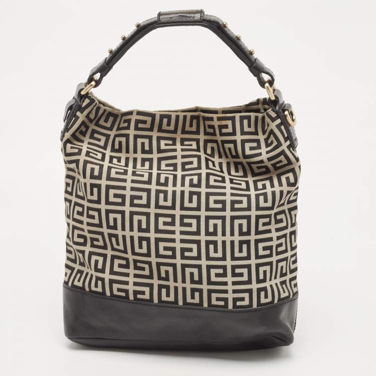 Pre Owned Givenchy Black/Grey Monogram Canvas and Leather Hobo