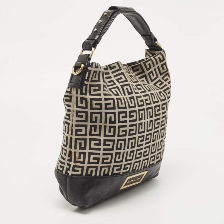Pre Owned Givenchy Black/Grey Monogram Canvas and Leather Hobo