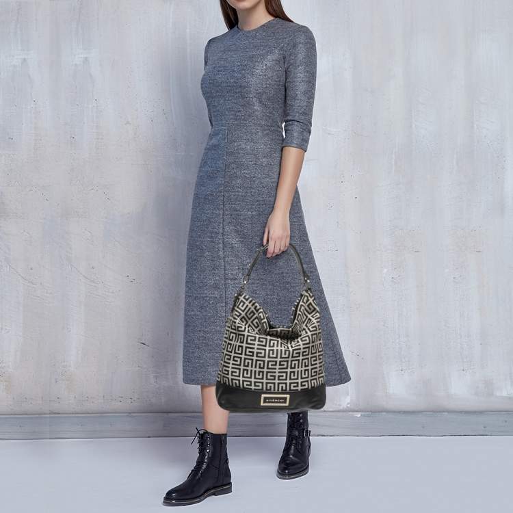 Pre Owned Givenchy Black/Grey Monogram Canvas and Leather Hobo