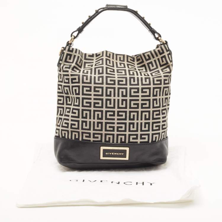 Pre Owned Givenchy Black/Grey Monogram Canvas and Leather Hobo