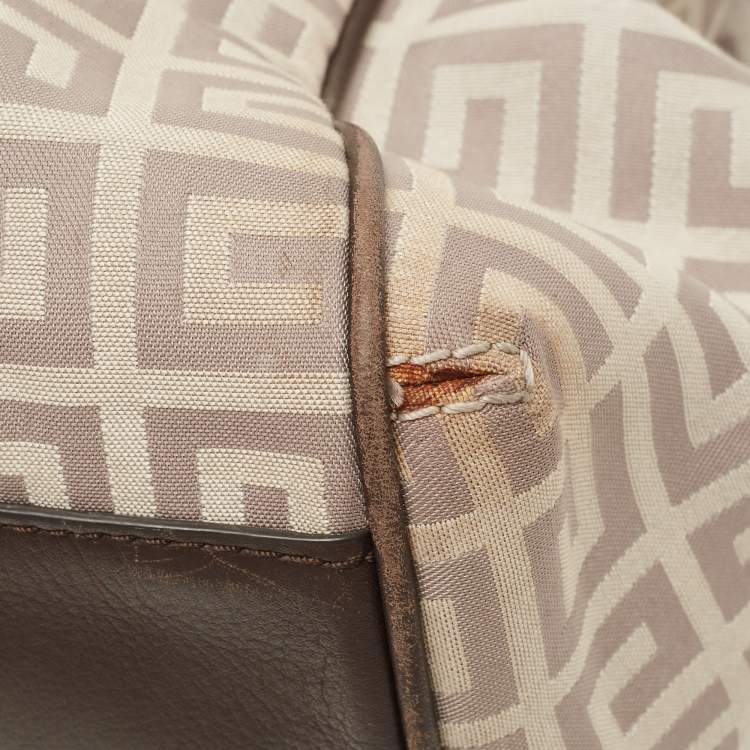 Pre Owned Givenchy Dark Brown/Beige Monogram Canvas and Leather Double Zip Tote
