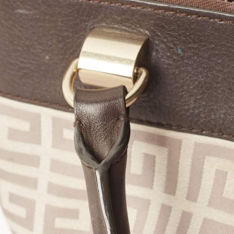 Pre Owned Givenchy Dark Brown/Beige Monogram Canvas and Leather Double Zip Tote