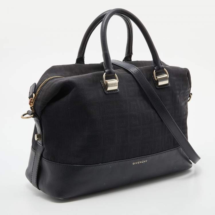 Pre Owned Givenchy Black Monogram Canvas and Leather Zip Satchel