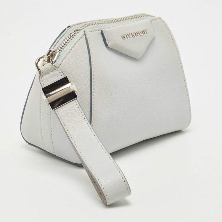 Pre Owned Givenchy Pale Blue Leather Antigona Wristlet Clutch