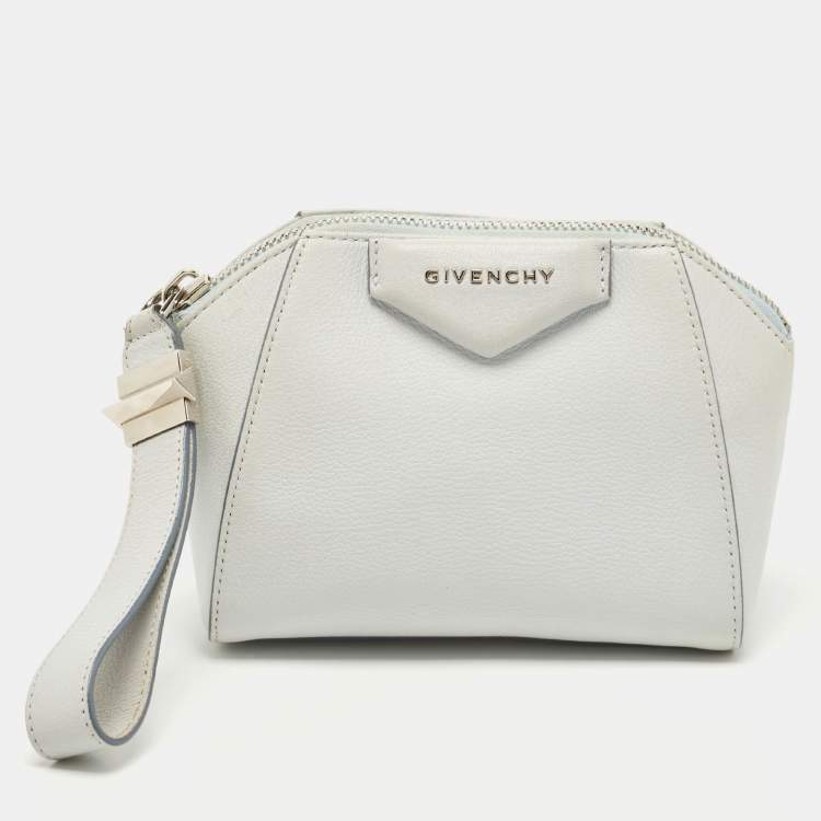 Pre Owned Givenchy Pale Blue Leather Antigona Wristlet Clutch