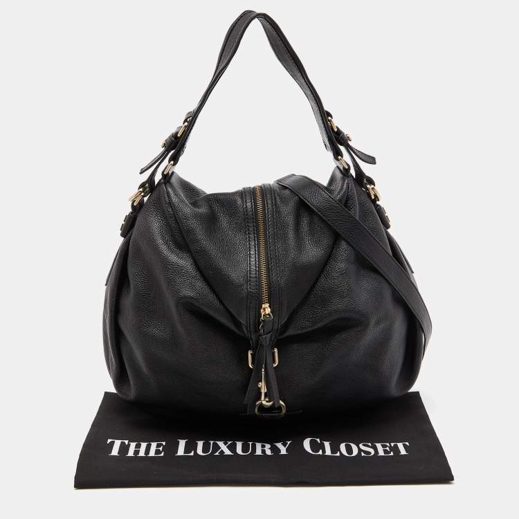 Pre Owned Givenchy Black Leather Zip Detail Hobo