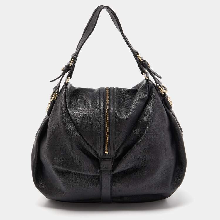 Pre Owned Givenchy Black Leather Zip Detail Hobo