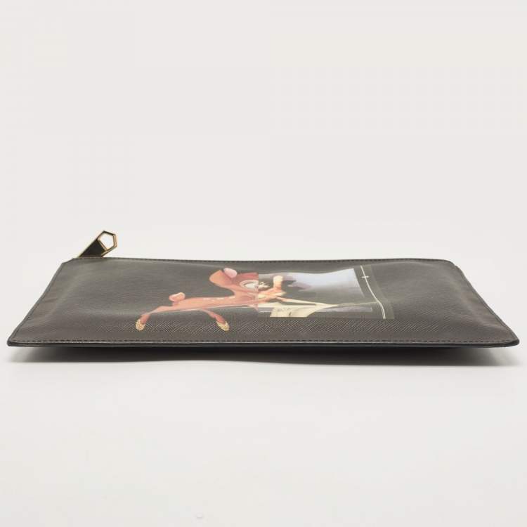 Pre Owned Givenchy Black Leather Graphic Print Zip Pouch