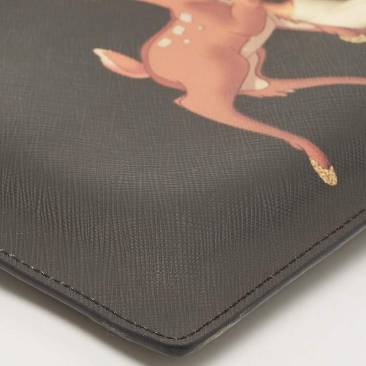 Pre Owned Givenchy Black Leather Graphic Print Zip Pouch