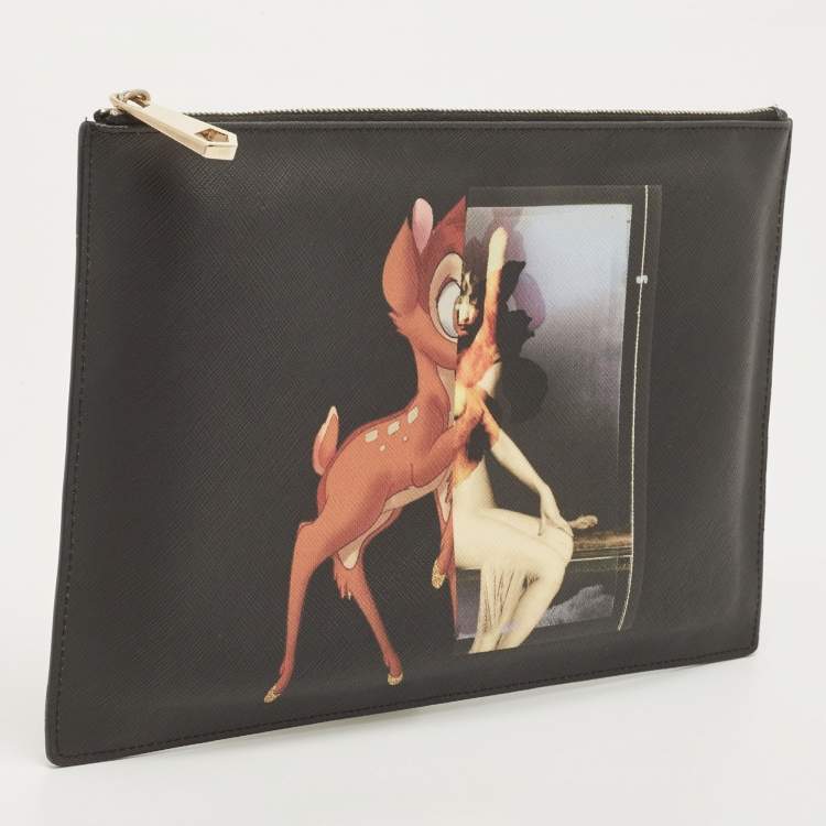 Pre Owned Givenchy Black Leather Graphic Print Zip Pouch
