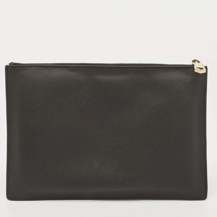 Pre Owned Givenchy Black Leather Graphic Print Zip Pouch
