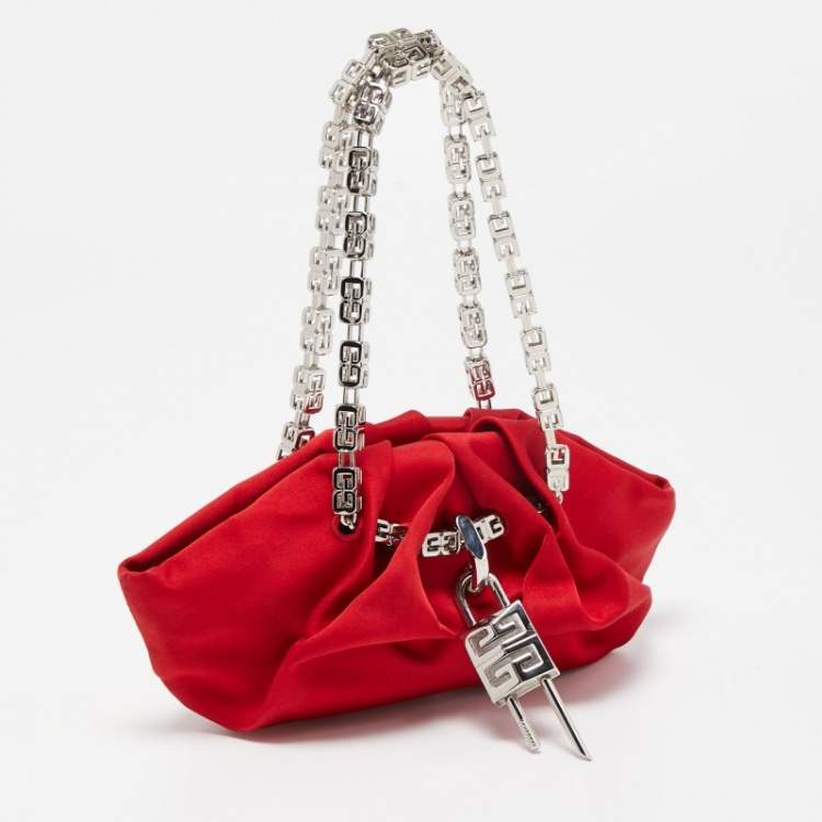 Pre Owned Givenchy Red Satin Mini Kenny Shoulder Bag