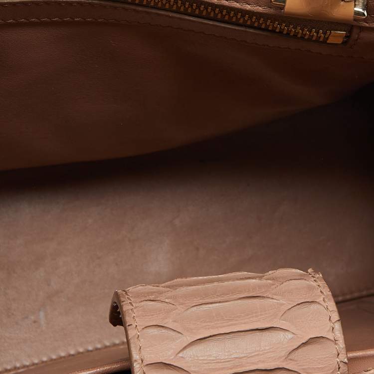 Pre Owned Givenchy Beige Watersnake Leather and Patent Leather Medium Obsedia Tote