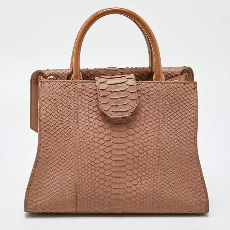 Pre Owned Givenchy Beige Watersnake Leather and Patent Leather Medium Obsedia Tote