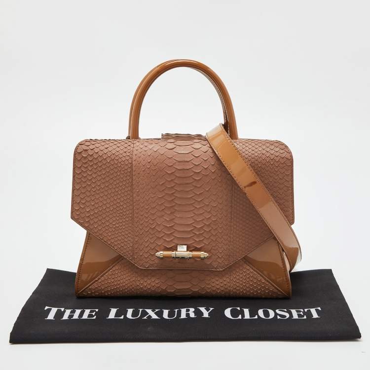 Pre Owned Givenchy Beige Watersnake Leather and Patent Leather Medium Obsedia Tote