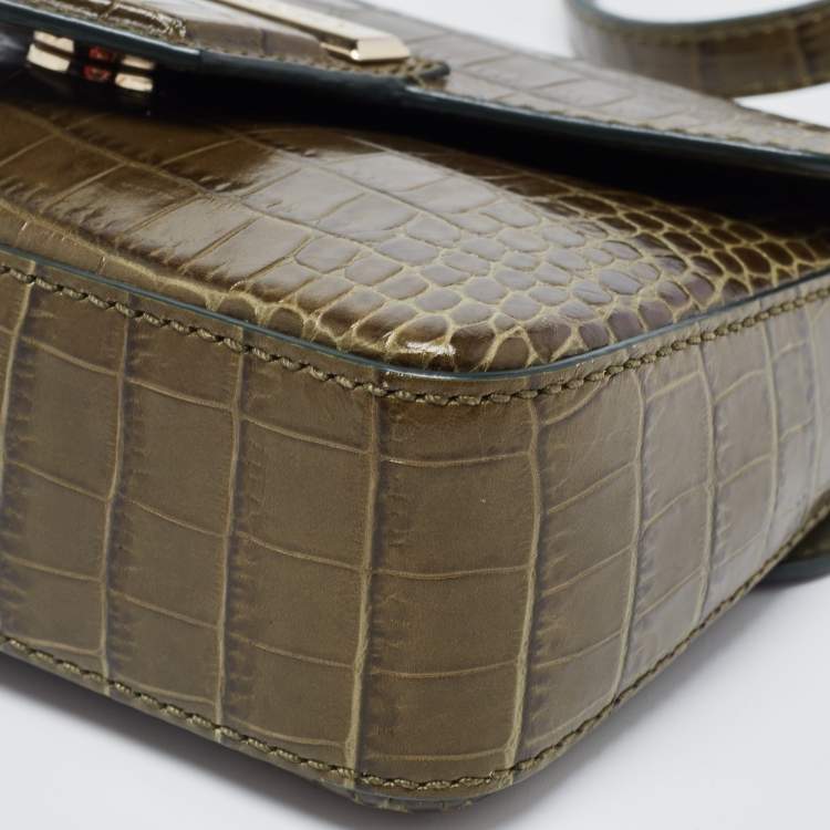 Pre Owned Givenchy Green Croc Embossed Leather Nobile Crossbody Bag