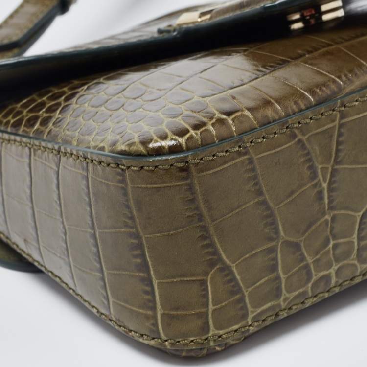 Pre Owned Givenchy Green Croc Embossed Leather Nobile Crossbody Bag