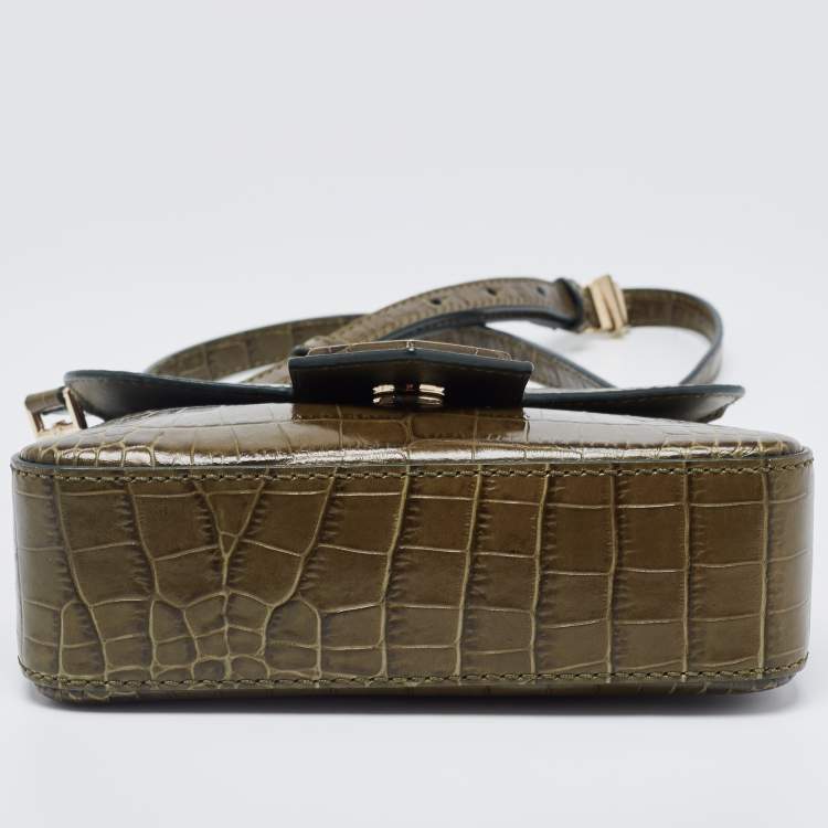 Pre Owned Givenchy Green Croc Embossed Leather Nobile Crossbody Bag