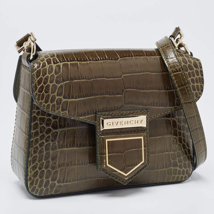 Pre Owned Givenchy Green Croc Embossed Leather Nobile Crossbody Bag