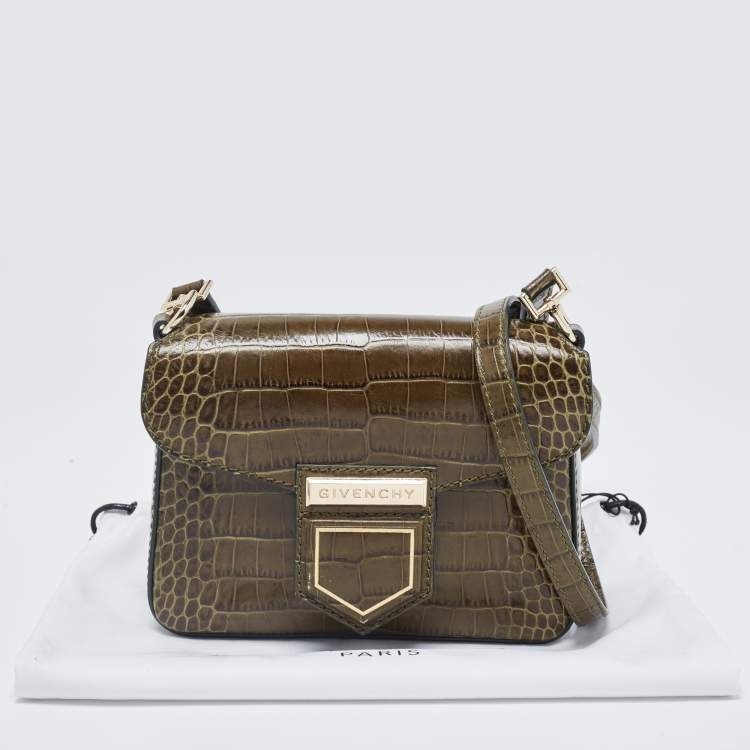 Pre Owned Givenchy Green Croc Embossed Leather Nobile Crossbody Bag