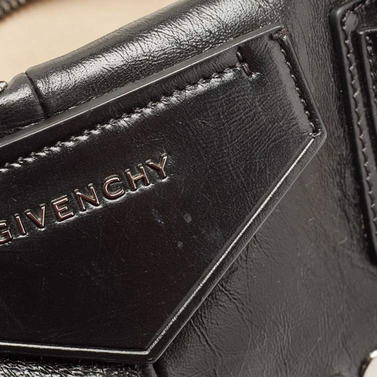 Pre Owned Givenchy Black Glossy Leather Studded Antigona Soft Satchel
