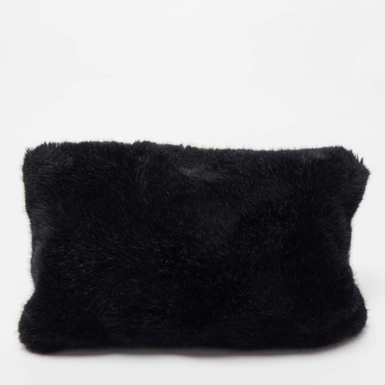 Pre Owned Givenchy White/Black Faux Fur GV3 Wristlet Pouch