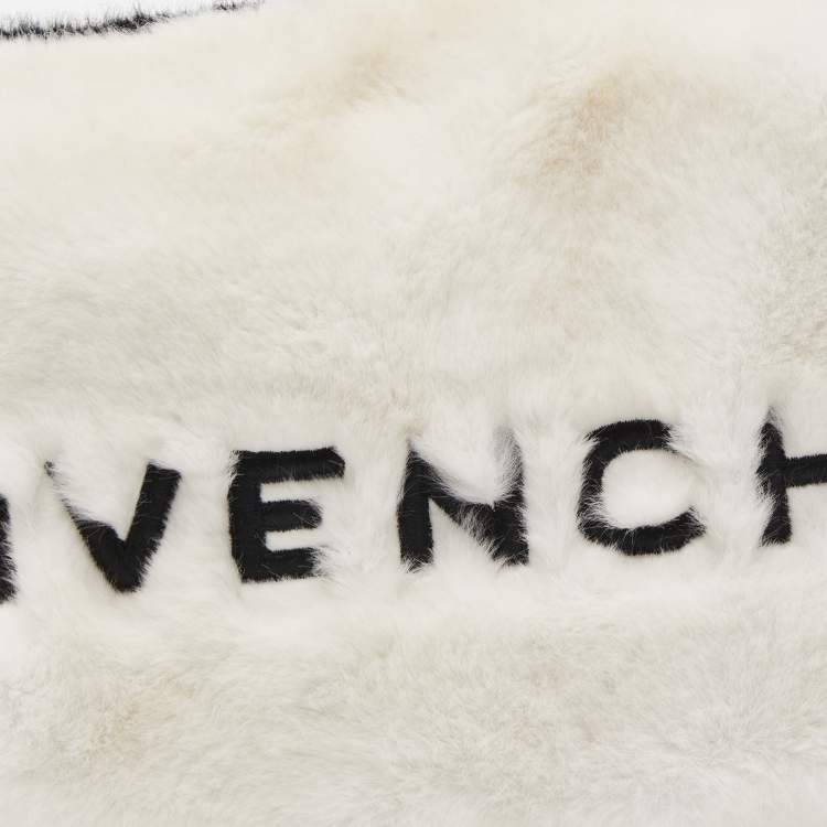 Pre Owned Givenchy White/Black Faux Fur GV3 Wristlet Pouch