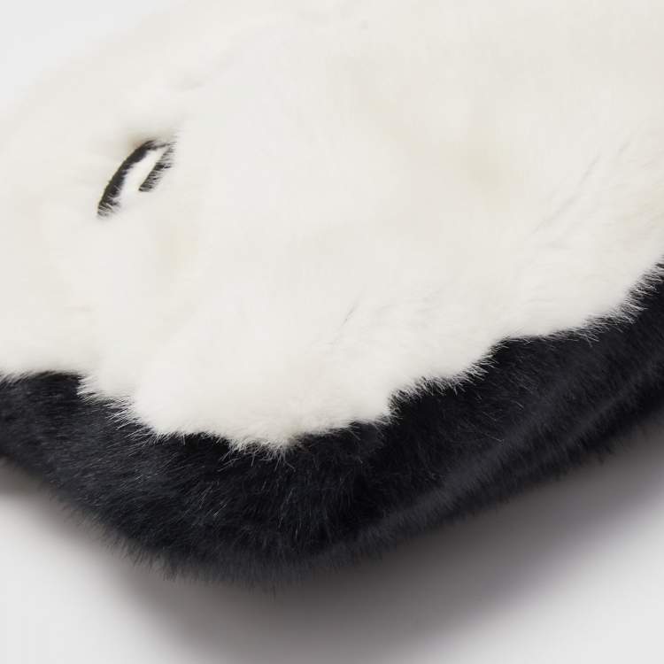 Pre Owned Givenchy White/Black Faux Fur GV3 Wristlet Pouch