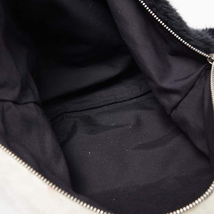Pre Owned Givenchy White/Black Faux Fur GV3 Wristlet Pouch