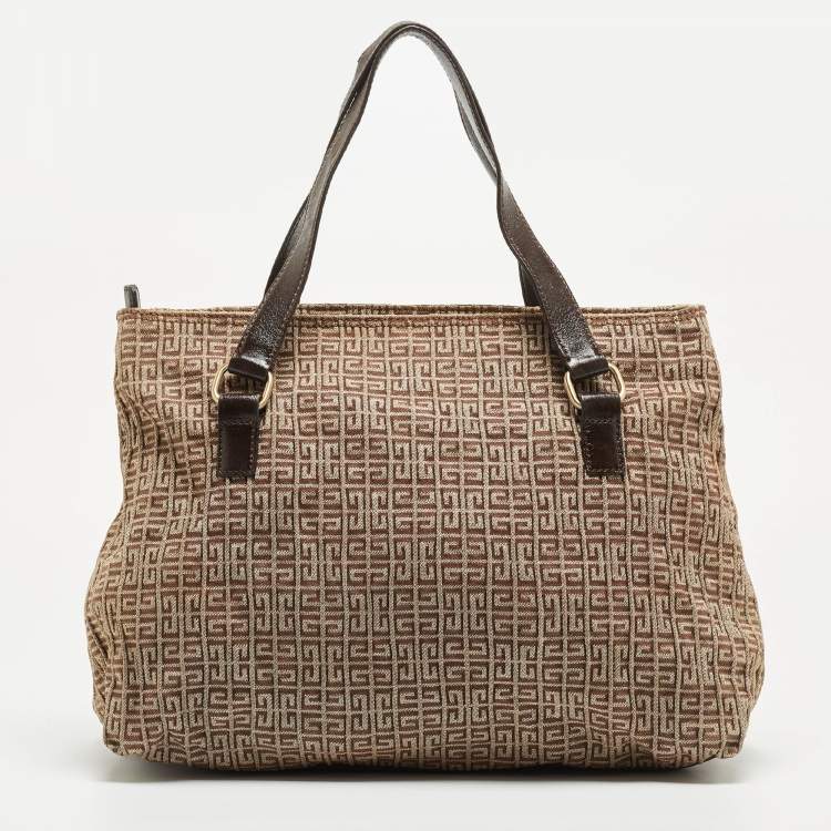 Pre Owned Givenchy Brown/Beige Monogram Fabric and Patent Leather Tote