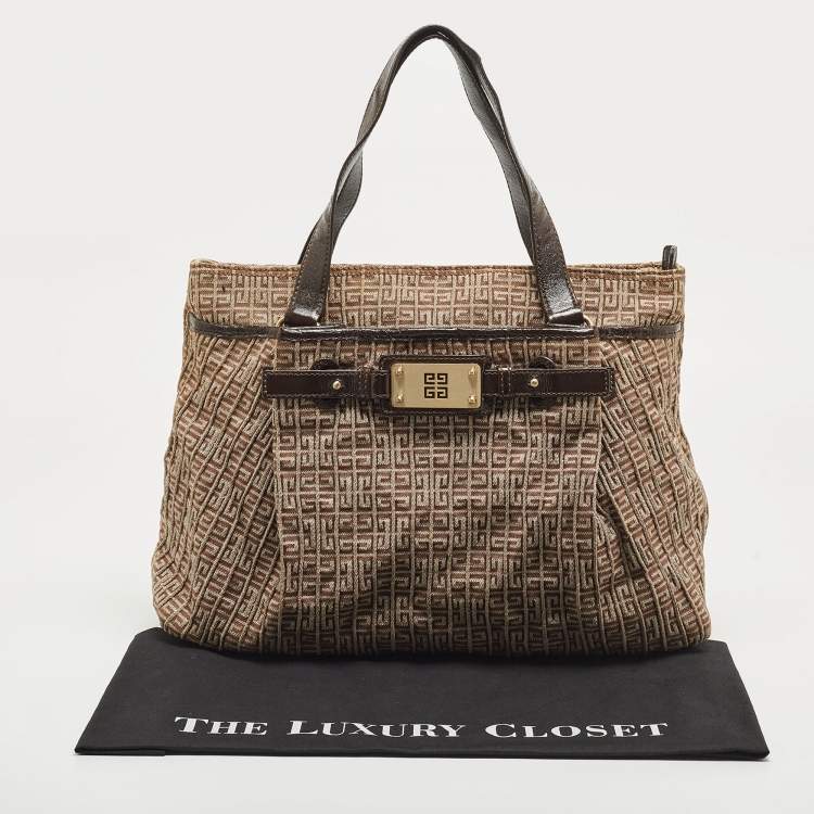 Pre Owned Givenchy Brown/Beige Monogram Fabric and Patent Leather Tote