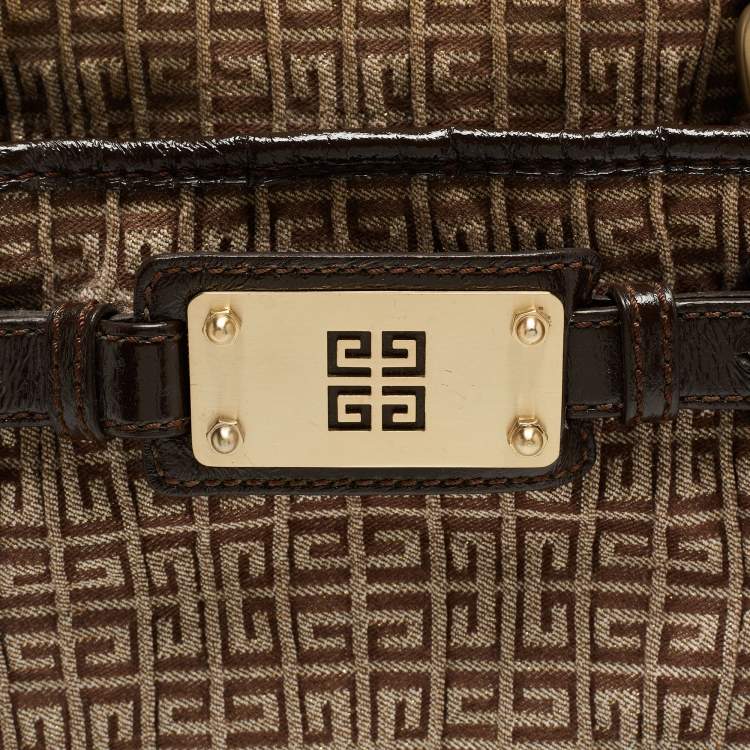 Pre Owned Givenchy Brown/Beige Monogram Fabric and Patent Leather Tote