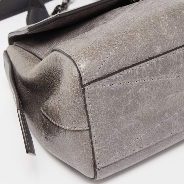 Pre Owned Givenchy Black/Grey Glossy Leather Small ID Top Handle Bag