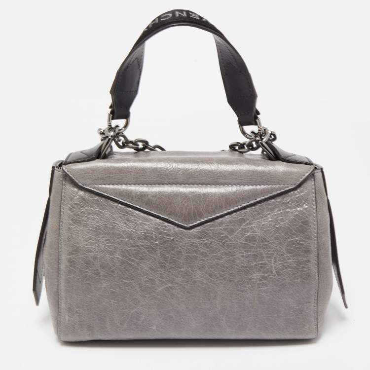 Pre Owned Givenchy Black/Grey Glossy Leather Small ID Top Handle Bag
