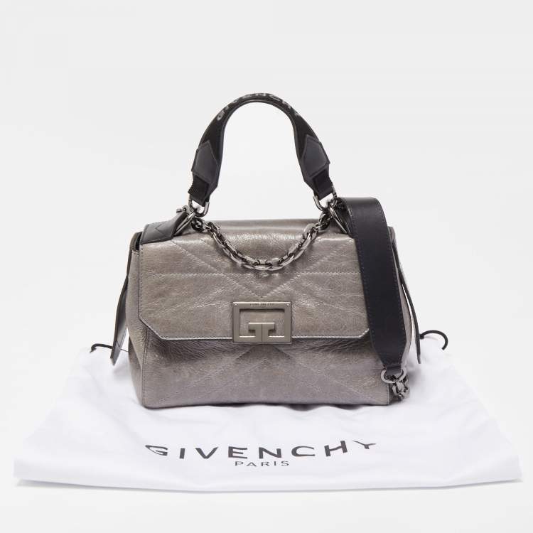 Pre Owned Givenchy Black/Grey Glossy Leather Small ID Top Handle Bag