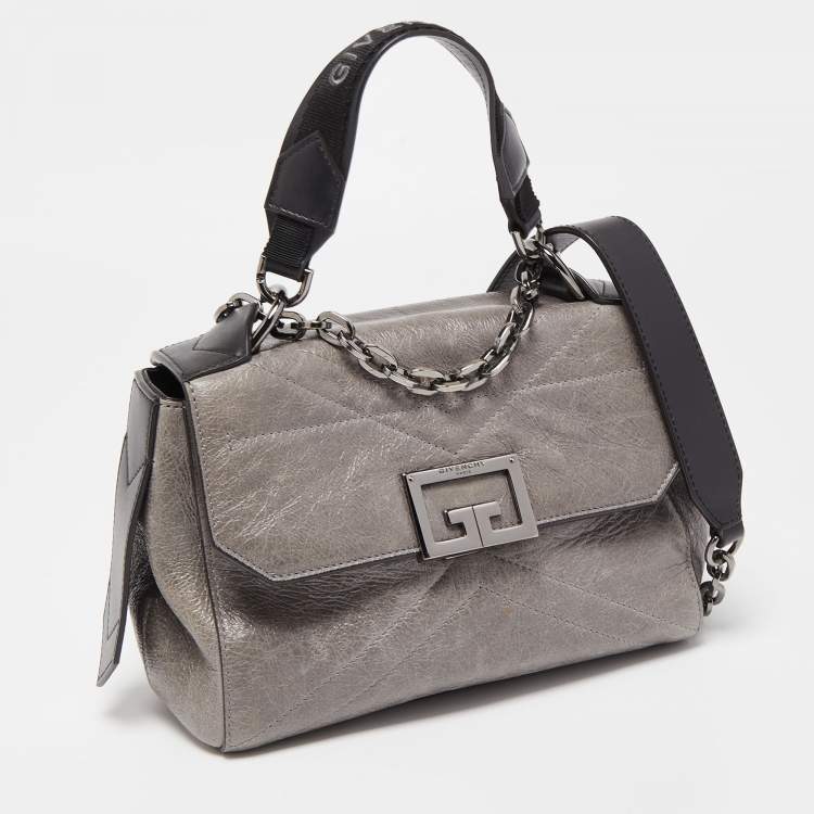 Pre Owned Givenchy Black/Grey Glossy Leather Small ID Top Handle Bag
