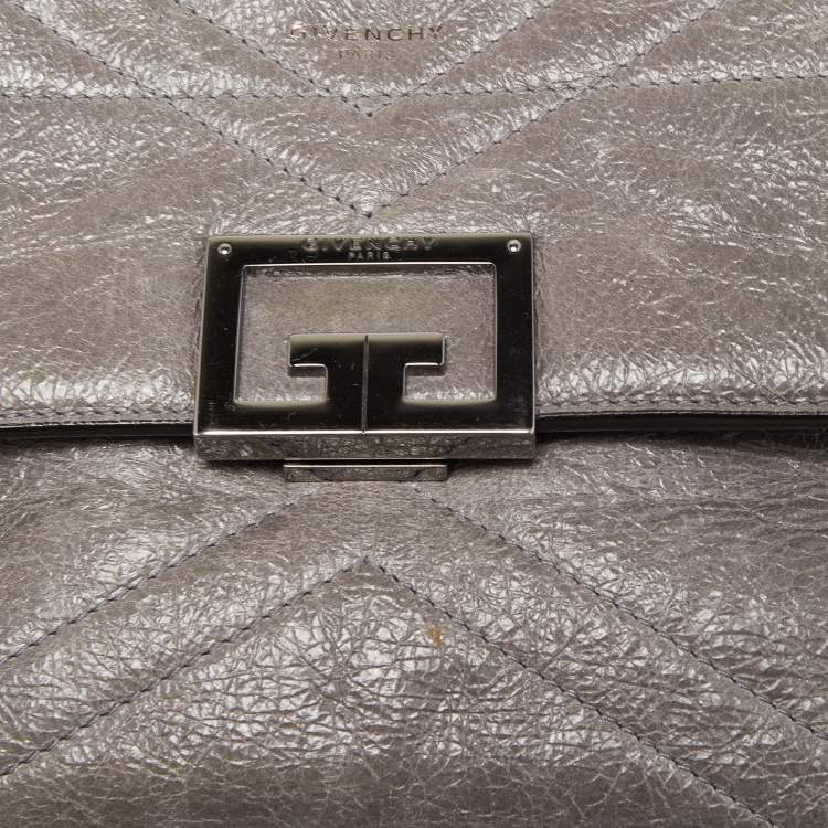 Pre Owned Givenchy Black/Grey Glossy Leather Small ID Top Handle Bag