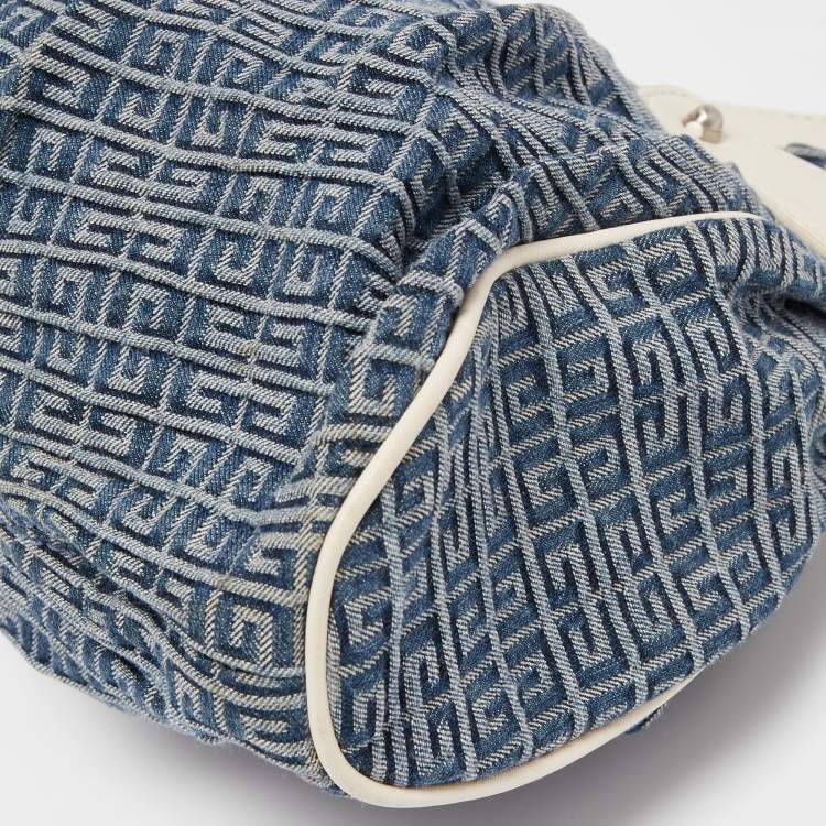 Pre Owned Givenchy Blue/White Monogram Denim and Leather Pleated Hobo