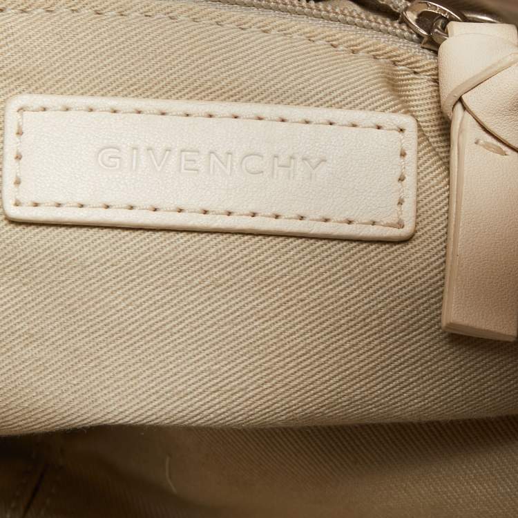 Pre Owned Givenchy Blue/White Monogram Denim and Leather Pleated Hobo