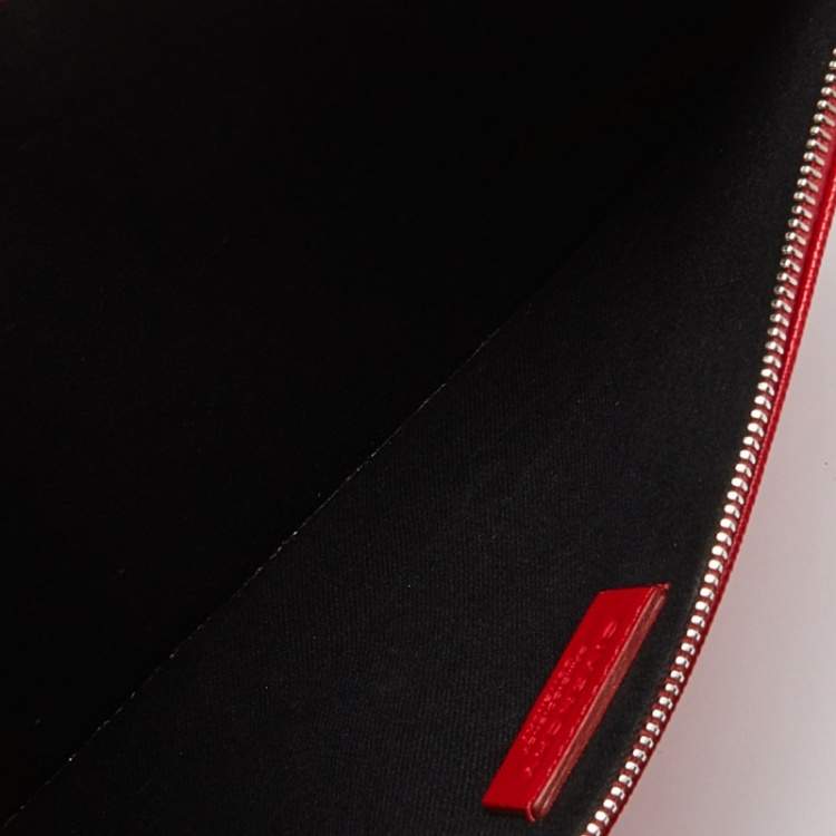 Pre Owned Givenchy Red Print Leather Flat Zip Pouch