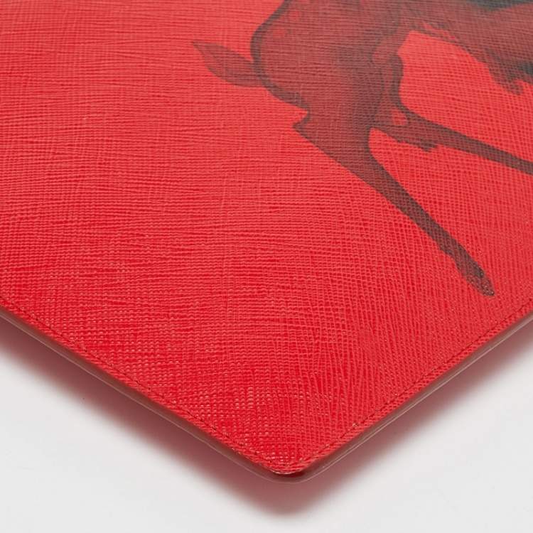 Pre Owned Givenchy Red Print Leather Flat Zip Pouch