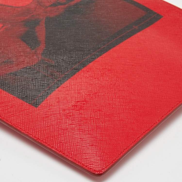 Pre Owned Givenchy Red Print Leather Flat Zip Pouch