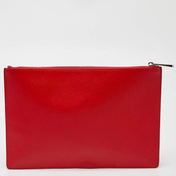 Pre Owned Givenchy Red Print Leather Flat Zip Pouch