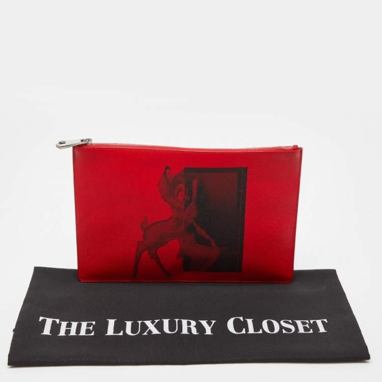 Pre Owned Givenchy Red Print Leather Flat Zip Pouch