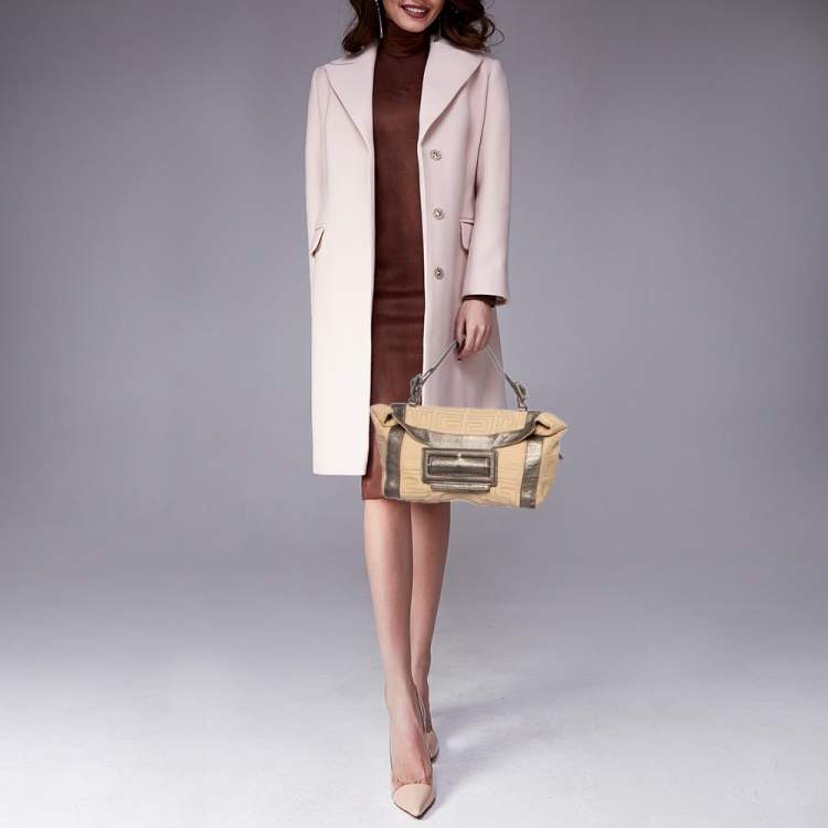 Pre Owned Givenchy Beige/Metallic Signature Canvas and Leather Top Handle Bag